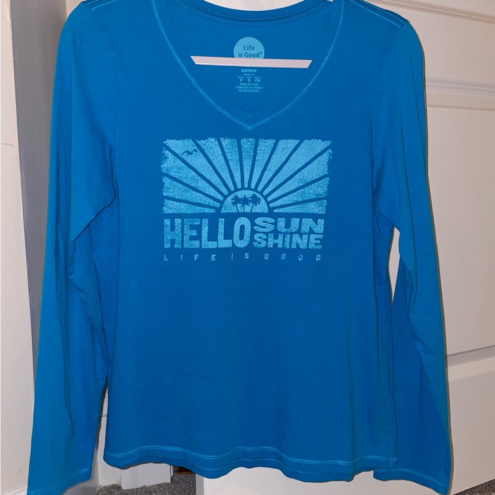 LIFE IS GOOD Women's Turquoise Blue Classic Fit Tee Size S